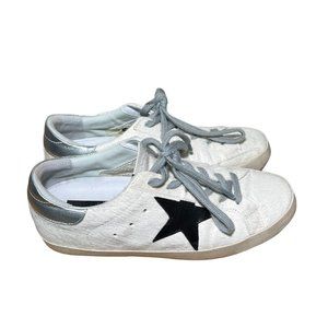 Star Fashion Sneakers White Calf Hair With Black Star Distressed Size 7.5